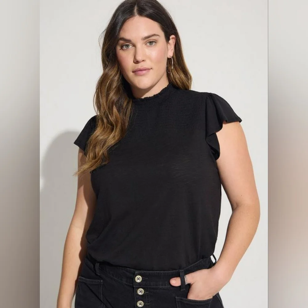 Torrid Cotton Modal Jersey Smocked Mock Neck Top Plus Size 2 NWT